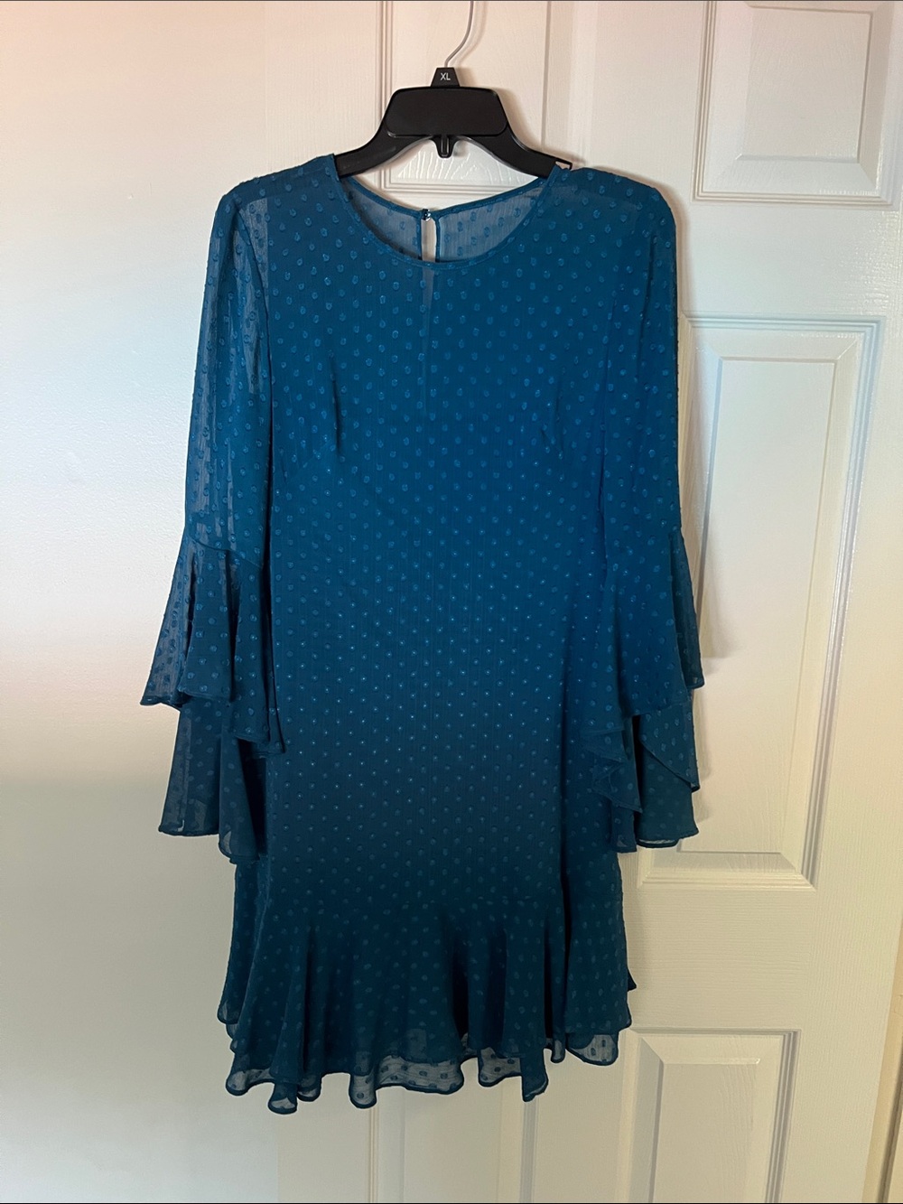 Vince Camuto Teal Blue Long-Sleeve Ruffle Tiered Dress